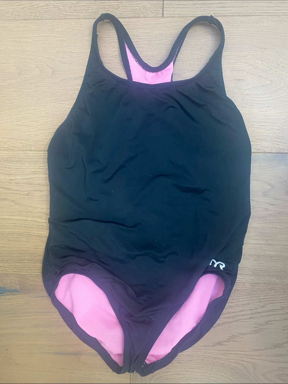 TYR Black One-Piece Swimsuit with Pink Interior